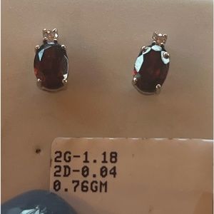 14k white gold genuine garnet & natural diamonds ..